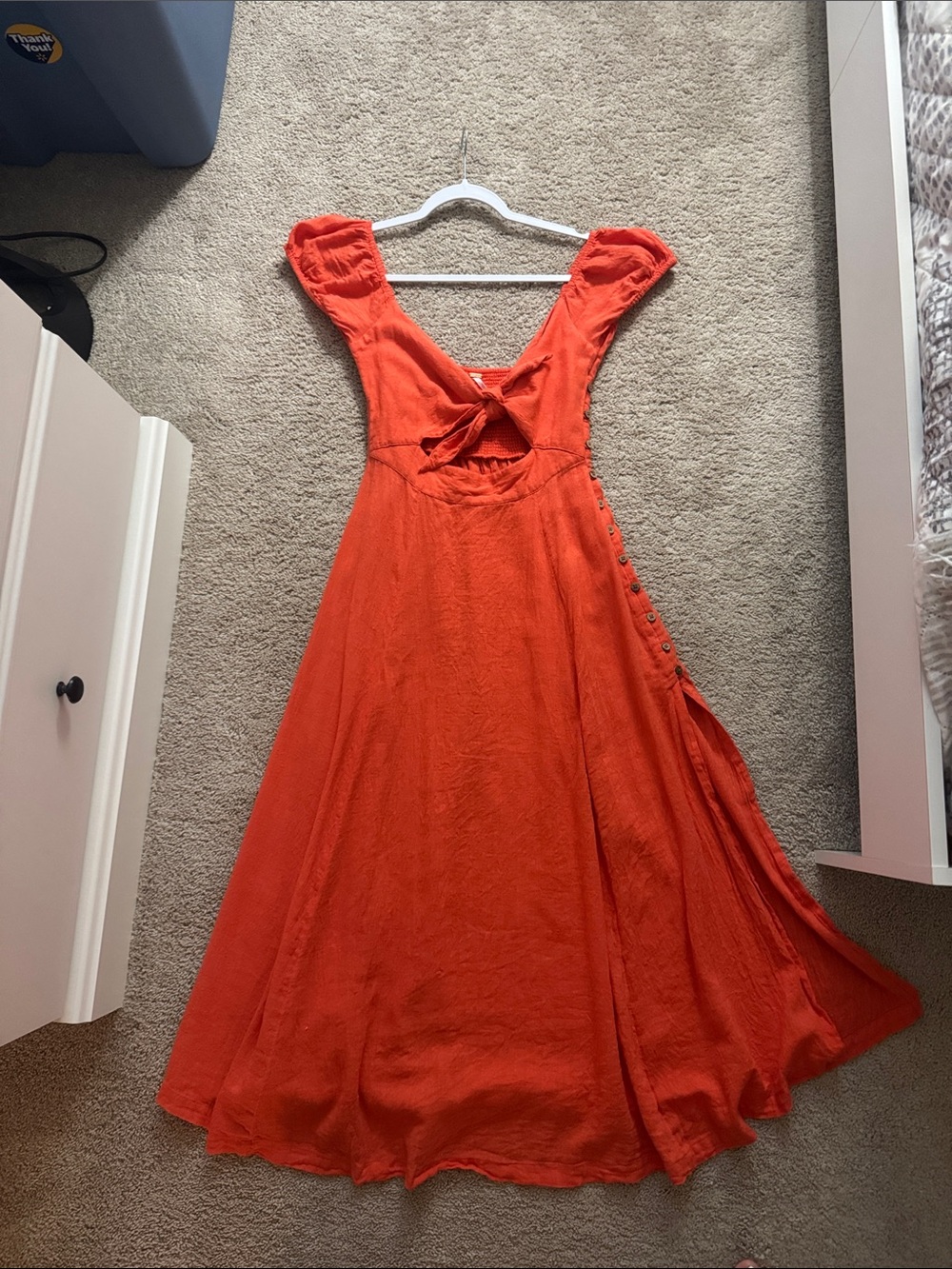 Free people gold tag self tie front Midi Dress smocked back and side slit